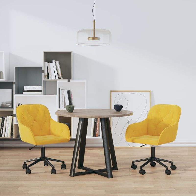 Casa si Gradina - Mobilier - Scaune si fotolii - Scaune - Scaune de bucatarie pivotante, 2 buc., galben, catifea - Infinity.ro