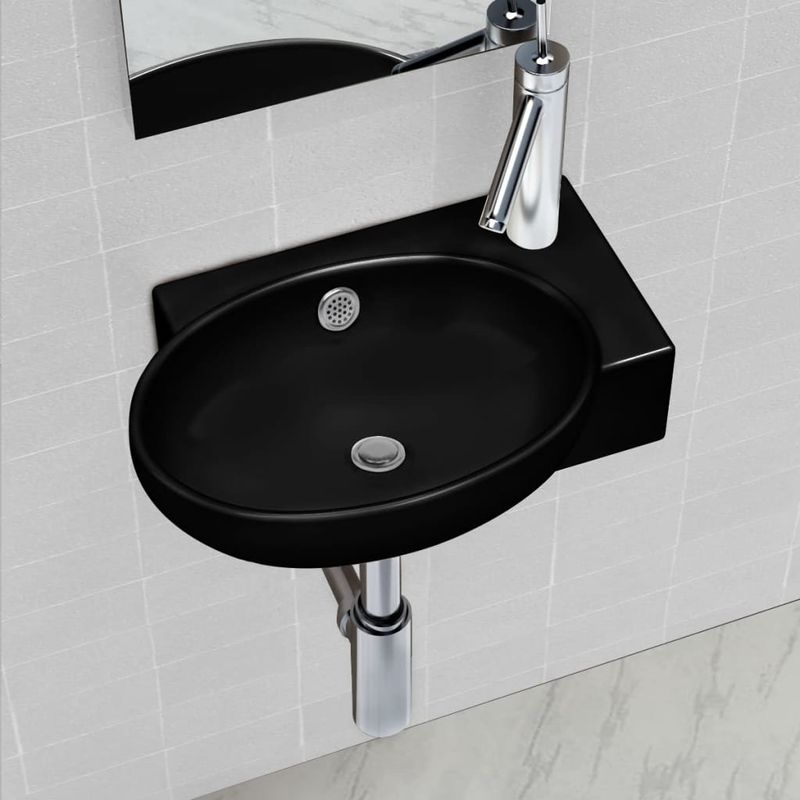 Casa si Gradina - Sanitare - Lavoar baie si accesorii - Lavoare si piedestale - Chiuveta de baie, negru, ceramica, rotund - Infinity.ro