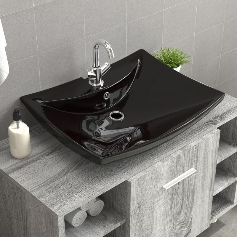 Casa si Gradina - Sanitare - Lavoar baie si accesorii - Lavoare si piedestale - Chiuveta dreptunghiulara cu preaplin & g, negru, ceramica lux - Infinity.ro