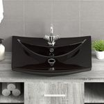 Casa si Gradina - Sanitare - Lavoar baie si accesorii - Lavoare si piedestale - Chiuveta dreptunghiulara cu preaplin & g, negru, ceramica lux - Infinity.ro