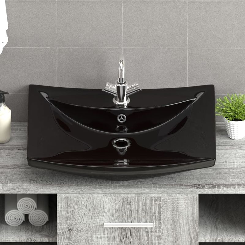 Casa si Gradina - Sanitare - Lavoar baie si accesorii - Lavoare si piedestale - Chiuveta dreptunghiulara cu preaplin & g, negru, ceramica lux - Infinity.ro