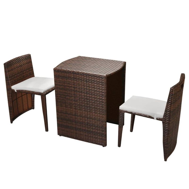 Casa si Gradina - Gradina si terasa - Mobilier exterior - Seturi mobila gradina - Set mobilier bistro cu perne, 3 piese, maro, poliratan - Infinity.ro