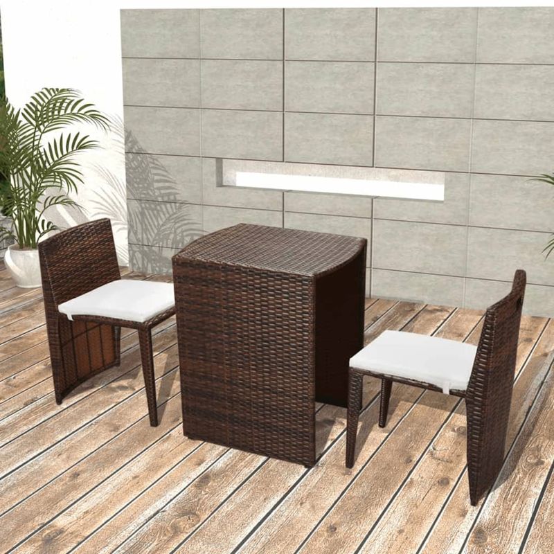 Casa si Gradina - Gradina si terasa - Mobilier exterior - Seturi mobila gradina - Set mobilier bistro cu perne, 3 piese, maro, poliratan - Infinity.ro