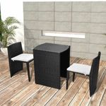 Casa si Gradina - Gradina si terasa - Mobilier exterior - Seturi mobila gradina - Set mobilier bistro cu perne, 3 piese, negru, poliratan - Infinity.ro