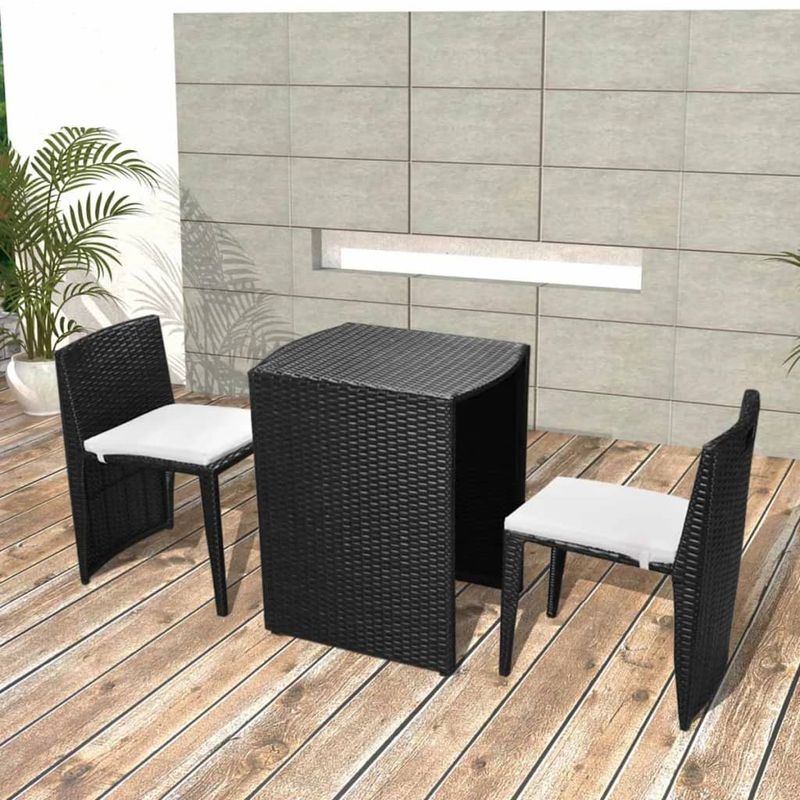 Casa si Gradina - Gradina si terasa - Mobilier exterior - Seturi mobila gradina - Set mobilier bistro cu perne, 3 piese, negru, poliratan - Infinity.ro
