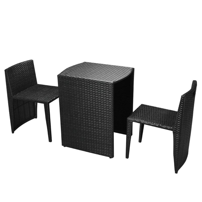 Casa si Gradina - Gradina si terasa - Mobilier exterior - Seturi mobila gradina - Set mobilier bistro cu perne, 3 piese, negru, poliratan - Infinity.ro