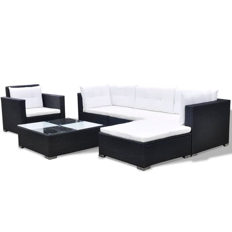 Casa si Gradina - Gradina si terasa - Mobilier exterior - Seturi mobila gradina - Set mobilier de gradina cu perne, 6 piese, negru, poliratan - Infinity.ro