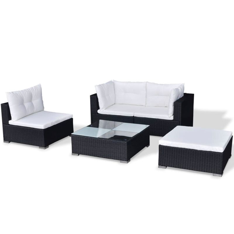 Casa si Gradina - Gradina si terasa - Mobilier exterior - Seturi mobila gradina - Set mobilier de gradina cu perne, 5 piese, negru, poliratan - Infinity.ro