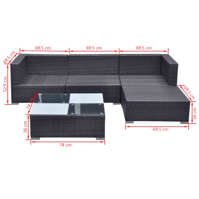 Casa si Gradina - Gradina si terasa - Mobilier exterior - Seturi mobila gradina - Set mobilier de gradina cu perne, 5 piese, negru, poliratan - Infinity.ro