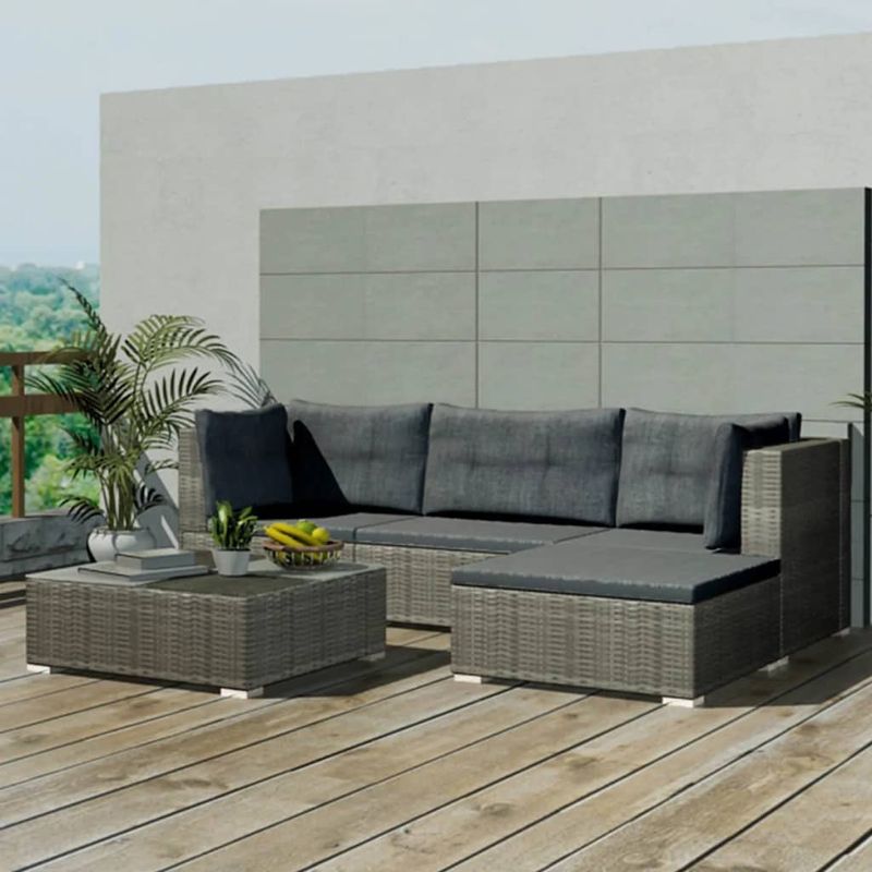 Casa si Gradina - Gradina si terasa - Mobilier exterior - Seturi mobila gradina - Set mobilier de gradina cu perne, 5 piese, gri, poliratan - Infinity.ro