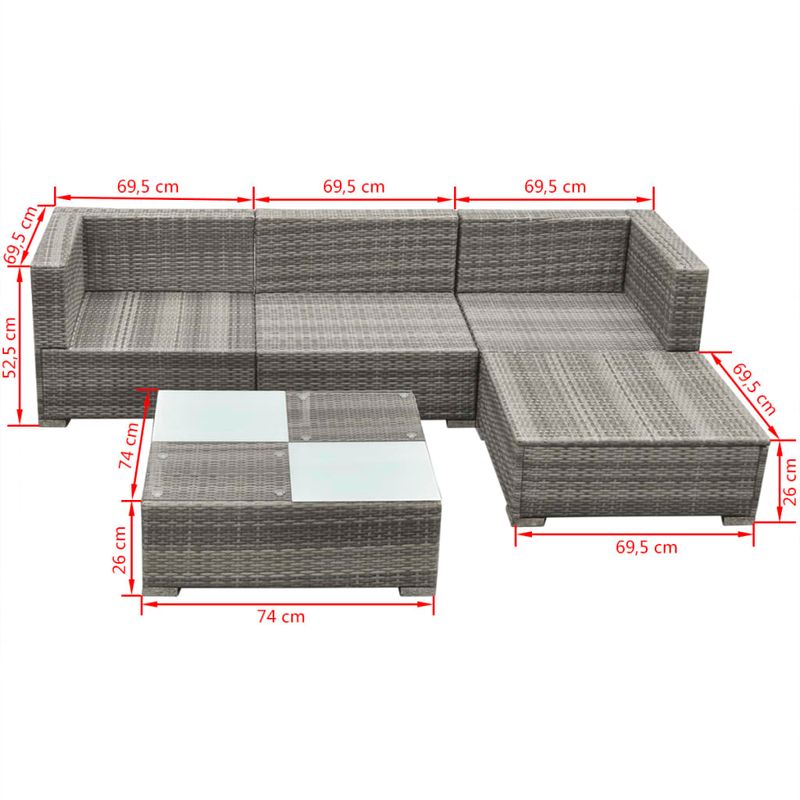Casa si Gradina - Gradina si terasa - Mobilier exterior - Seturi mobila gradina - Set mobilier de gradina cu perne, 5 piese, gri, poliratan - Infinity.ro