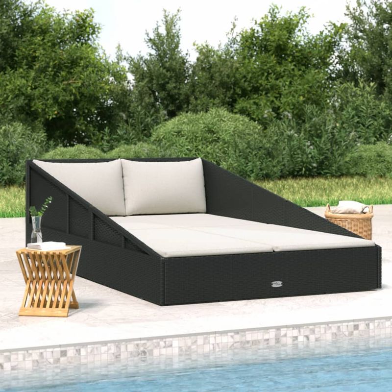 Casa si Gradina - Gradina si terasa - Mobilier exterior - Scaune si sezlonguri gradina - Pat de gradina, negru, 110x200 cm, poliratan - Infinity.ro