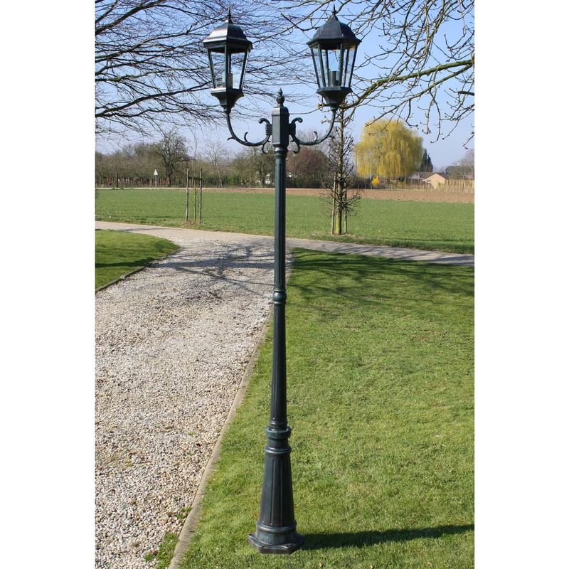Casa si Gradina - Corpuri si surse de iluminat - Iluminat exterior - Felinare - Stalp lampa gradina 2 brate verde inchis/negru 230 cm aluminiu - Infinity.ro