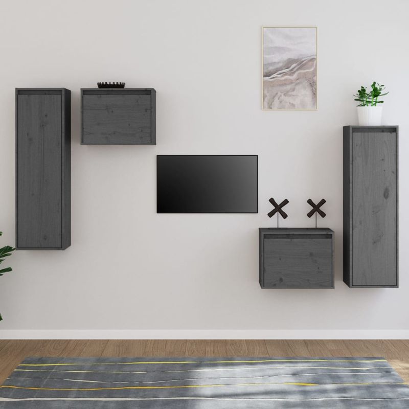 Casa si Gradina - Mobilier - Comode si corpuri - Comode - Comode TV, gri, 4 buc., lemn masiv de pin - Infinity.ro