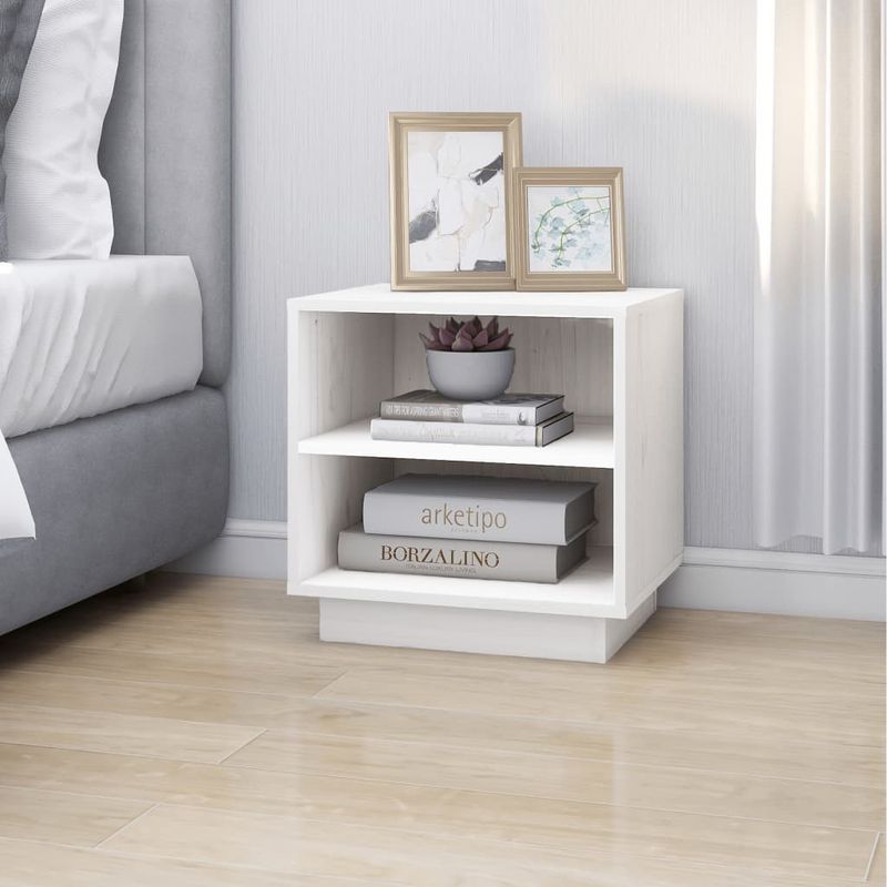 Casa si Gradina - Mobilier - Comode si corpuri - Noptiere - Noptiera, 2 buc., alb, 40x34x40 cm, lemn masiv de pin - Infinity.ro