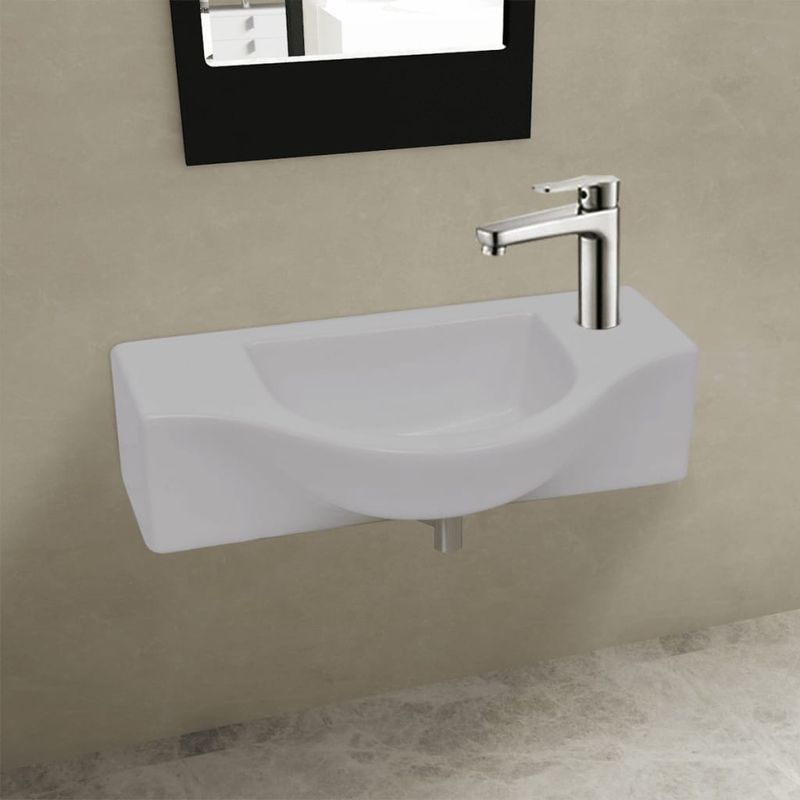 Casa si Gradina - Sanitare - Lavoar baie si accesorii - Lavoare si piedestale - Chiuveta de baie din ceramica, gaura pentru robinet si preaplin, alb - Infinity.ro