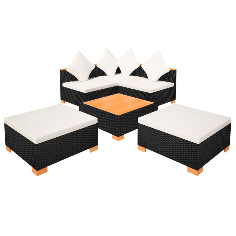 Casa si Gradina - Gradina si terasa - Mobilier exterior - Seturi mobila gradina - Set mobilier de gradina cu perne, 6 piese, negru, poliratan - Infinity.ro