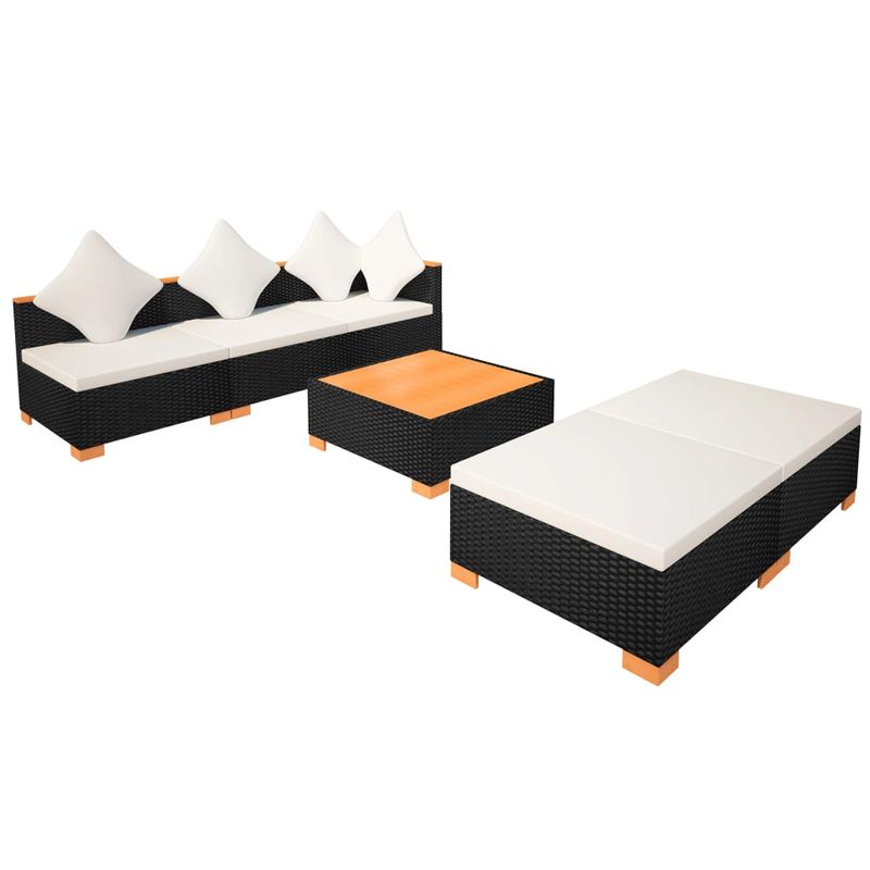 Casa si Gradina - Gradina si terasa - Mobilier exterior - Seturi mobila gradina - Set mobilier de gradina cu perne, 6 piese, negru, poliratan - Infinity.ro