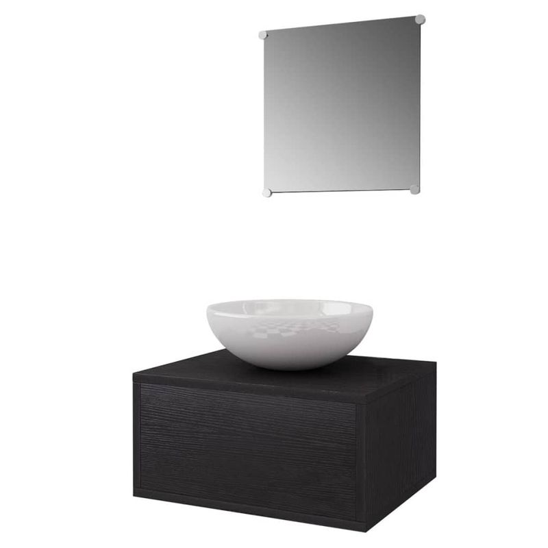 Casa si Gradina - Mobilier - Seturi de mobilier - Seturi baie - Set mobilier baie 4 piese cu chiuveta si robinet incluse, Negru - Infinity.ro