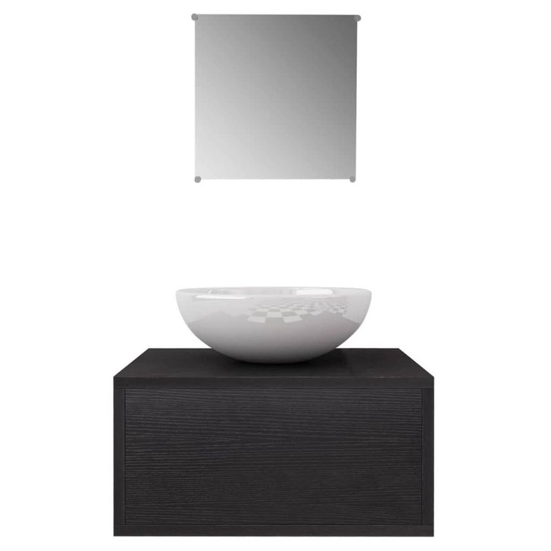 Casa si Gradina - Mobilier - Seturi de mobilier - Seturi baie - Set mobilier baie 4 piese cu chiuveta si robinet incluse, Negru - Infinity.ro