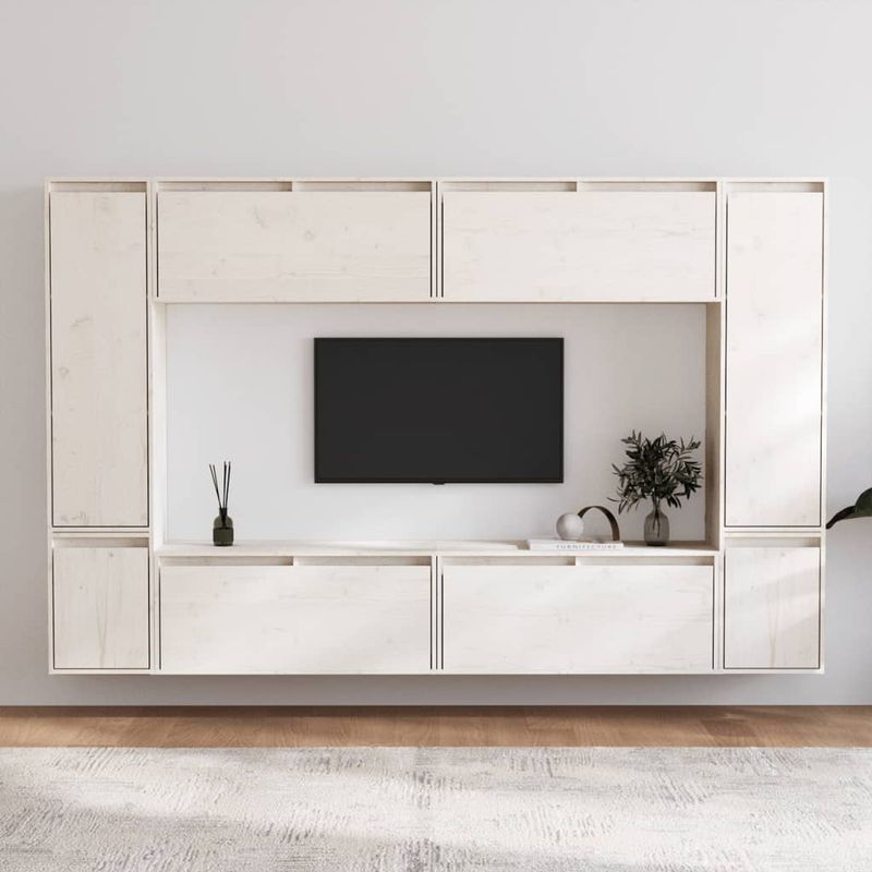Casa si Gradina - Mobilier - Comode si corpuri - Comode - Comode TV, 8 buc., alb, lemn masiv de pin - Infinity.ro
