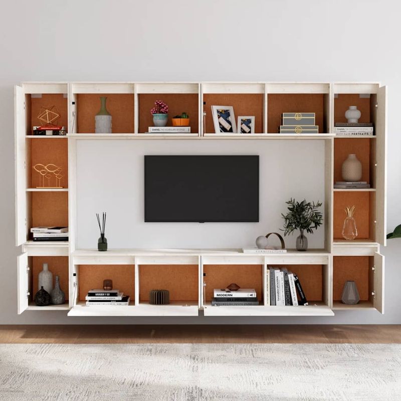 Casa si Gradina - Mobilier - Comode si corpuri - Comode - Comode TV, 8 buc., alb, lemn masiv de pin - Infinity.ro