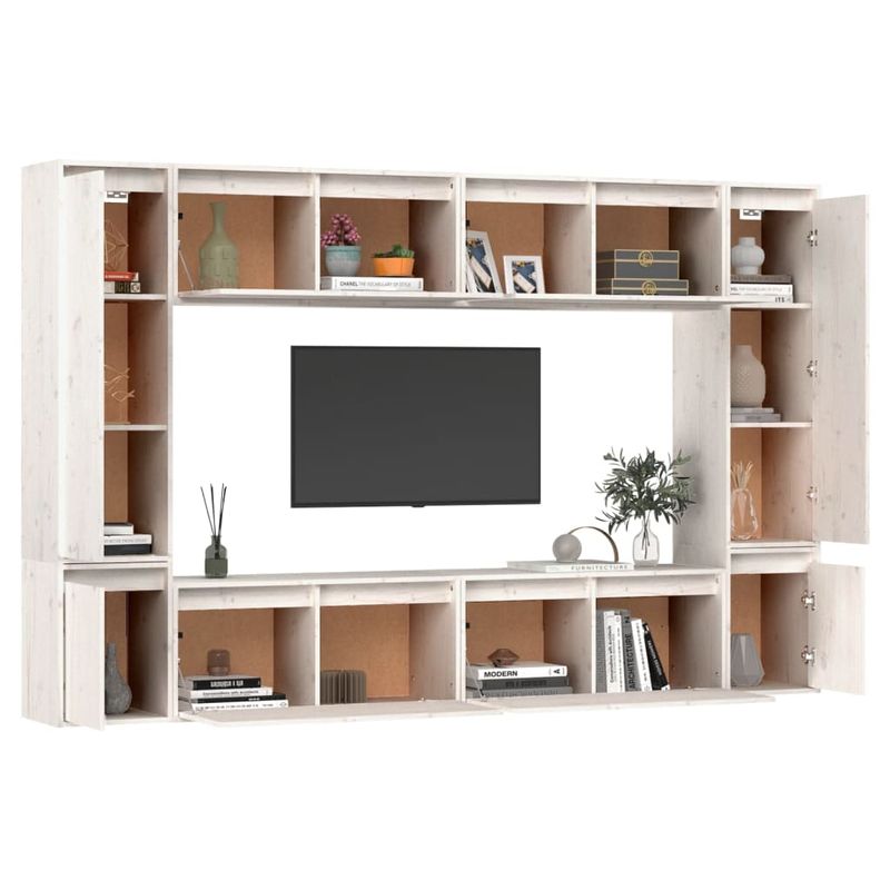 Casa si Gradina - Mobilier - Comode si corpuri - Comode - Comode TV, 8 buc., alb, lemn masiv de pin - Infinity.ro