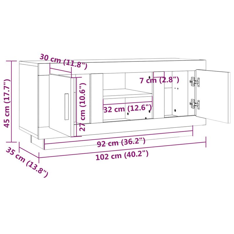 Casa si Gradina - Mobilier - Comode si corpuri - Comode - Comoda TV, gri sonoma, 102x35x45 cm, lemn prelucrat - Infinity.ro