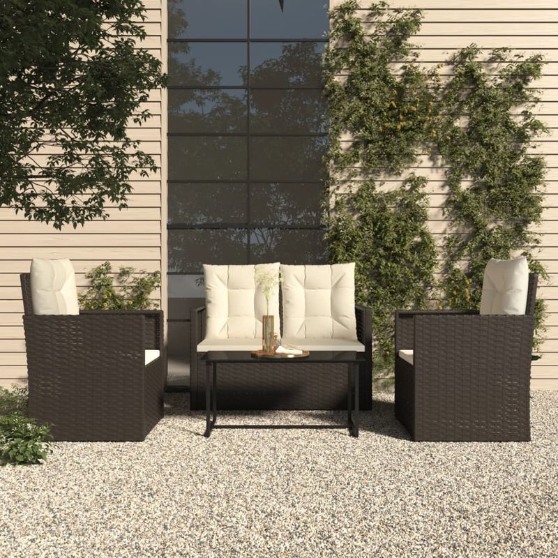 Casa si Gradina - Gradina si terasa - Mobilier exterior - Seturi mobila gradina - Set mobilier de exterior cu perne, 4 piese, negru, poliratan - Infinity.ro