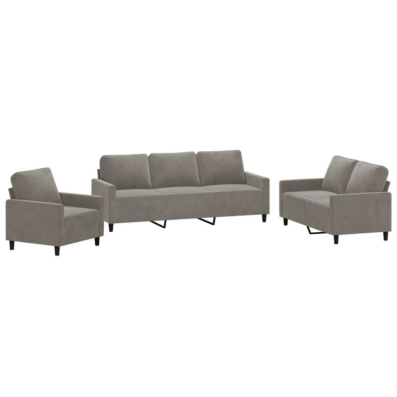 Casa si Gradina - Mobilier - Seturi de mobilier - Seturi living - Set de canapele cu perne, 3 piese, gri deschis, catifea - Infinity.ro