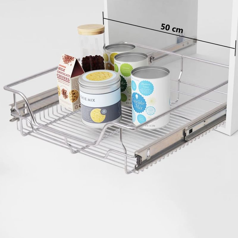 Casa si Gradina - Bucatarie si vesela - Organizare si depozitare bucatarie - Suporturi tacamuri si vase - Cos din sarma retractabil, 2 buc., argintiu, 500 mm - Infinity.ro