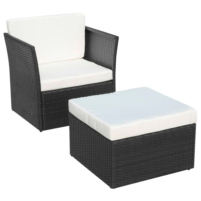 Casa si Gradina - Gradina si terasa - Mobilier exterior - Scaune si sezlonguri gradina - Scaun de gradina cu taburet, negru, poliratan - Infinity.ro