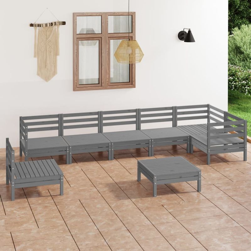 Casa si Gradina - Gradina si terasa - Mobilier exterior - Seturi mobila gradina - Set mobilier de gradina, 8 piese, gri, lemn masiv de pin - Infinity.ro