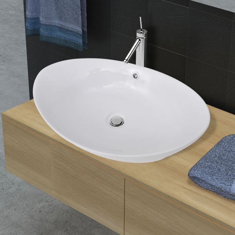 Casa si Gradina - Sanitare - Lavoar baie si accesorii - Lavoare si piedestale - Chiuveta ovala cu preaplin, 59 x 38,5 cm, ceramica de lux - Infinity.ro