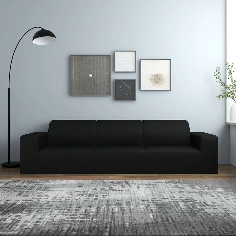 Casa si Gradina - Textile si covoare - Huse pentru mobilier - Husa elastica pentru canapea cu 4 locuri poliester jersey negru - Infinity.ro