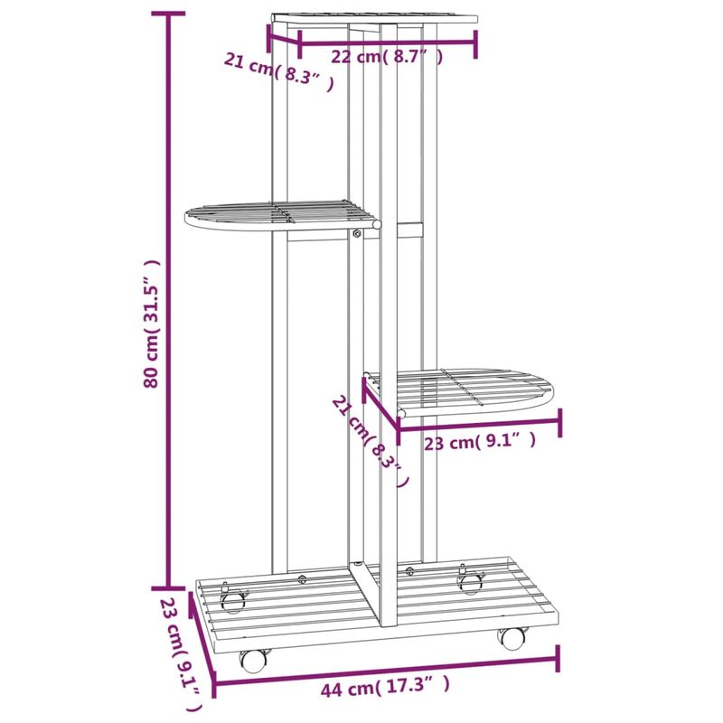 Casa si Gradina - Gradinarit si plante - Plante si ghivece - Ghivece si suporturi - Suport de flori cu 4 etaje, cu roti, negru, 44x23x80 cm, fier - Infinity.ro
