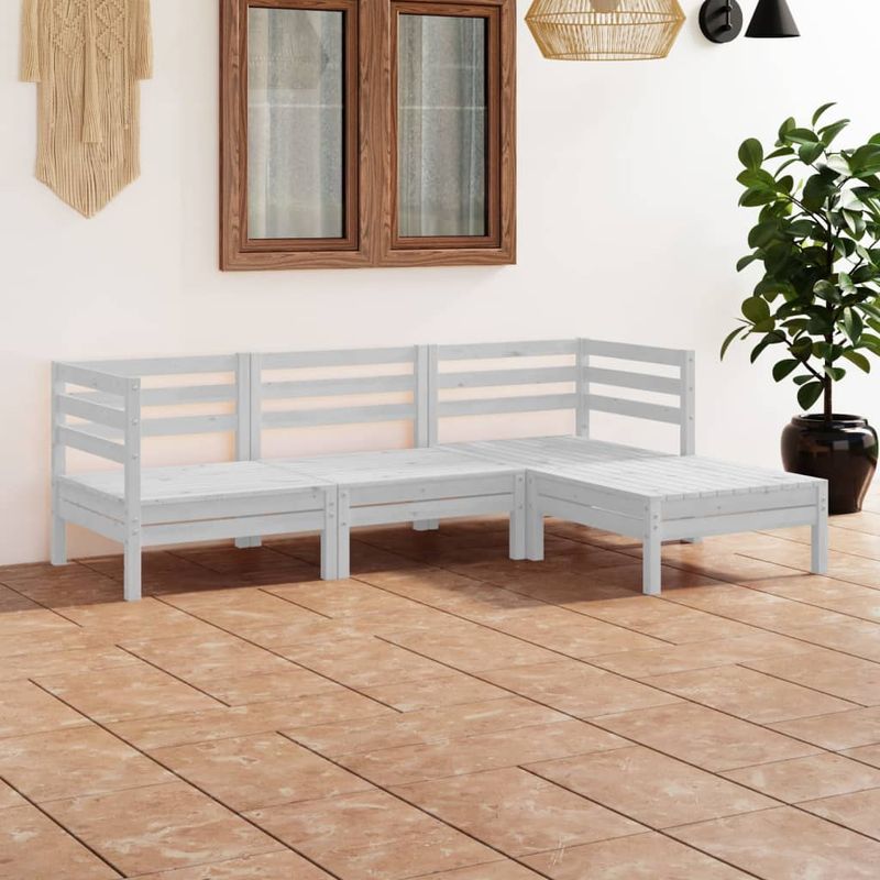 Casa si Gradina - Gradina si terasa - Mobilier exterior - Seturi mobila gradina - Set mobilier de gradina, 4 piese, alb, lemn masiv de pin - Infinity.ro