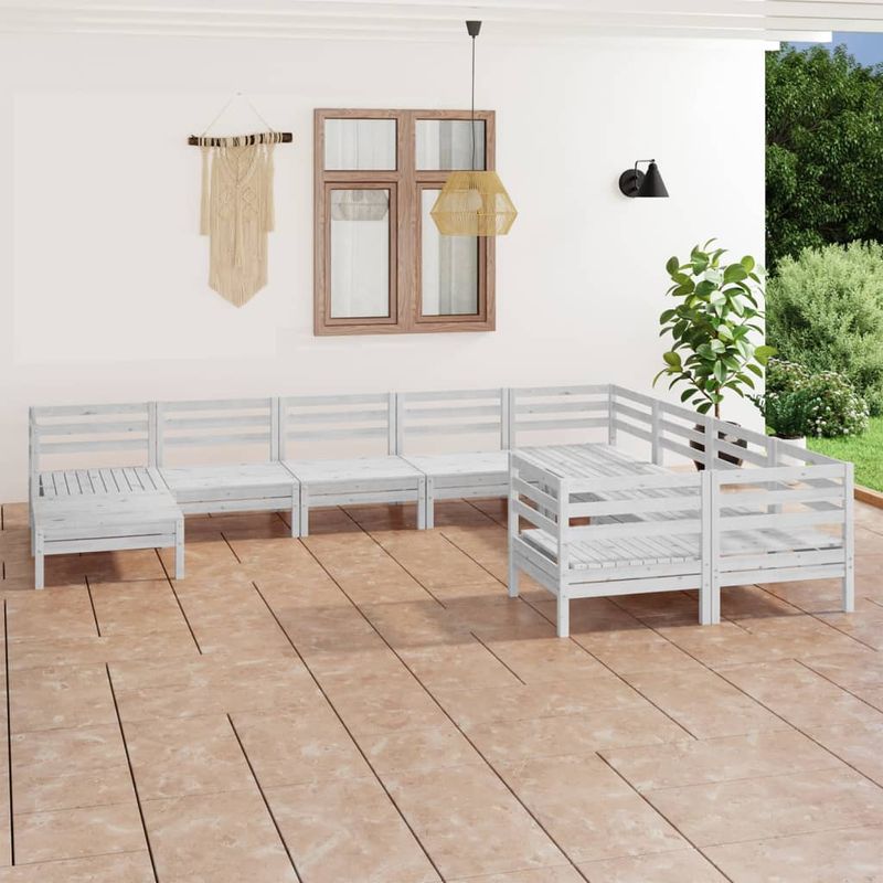 Casa si Gradina - Gradina si terasa - Mobilier exterior - Seturi mobila gradina - Set mobilier de gradina, 10 piese, alb, lemn masiv de pin - Infinity.ro