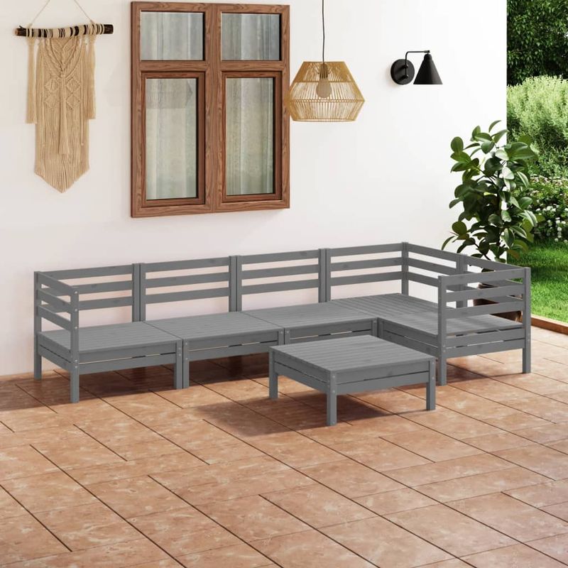 Casa si Gradina - Gradina si terasa - Mobilier exterior - Seturi mobila gradina - Set mobilier de gradina, 6 piese, gri, lemn masiv de pin - Infinity.ro