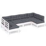 Casa si Gradina - Gradina si terasa - Mobilier exterior - Seturi mobila gradina - Set mobilier gradina cu perne , 6 piese, alb, lemn masiv de pin - Infinity.ro