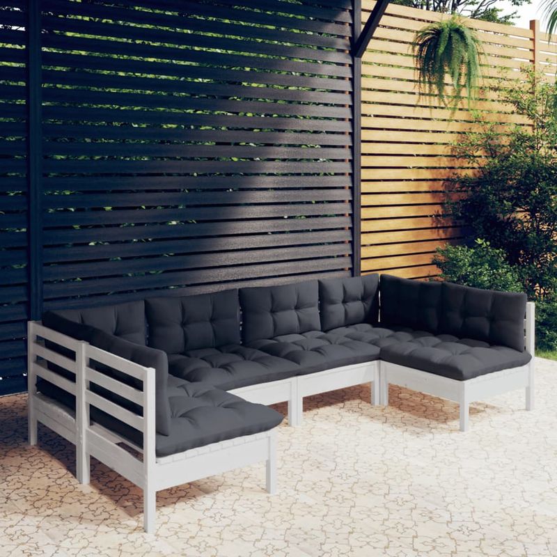 Casa si Gradina - Gradina si terasa - Mobilier exterior - Seturi mobila gradina - Set mobilier gradina cu perne , 6 piese, alb, lemn masiv de pin - Infinity.ro