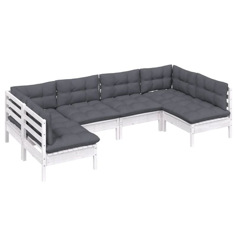 Casa si Gradina - Gradina si terasa - Mobilier exterior - Seturi mobila gradina - Set mobilier gradina cu perne , 6 piese, alb, lemn masiv de pin - Infinity.ro