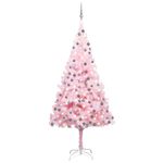 Casa si Gradina - Decoratiuni - Decoratiuni de sezon - Brad Crăciun pre-iluminat cu set globuri, roz, 210 cm, PVC, model cu LED-uri și globuri albe/gri - Infinity.ro