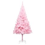 Casa si Gradina - Decoratiuni - Decoratiuni de sezon - Brad Crăciun pre-iluminat cu set globuri, roz, 210 cm, PVC, model cu LED-uri și globuri albe/gri - Infinity.ro