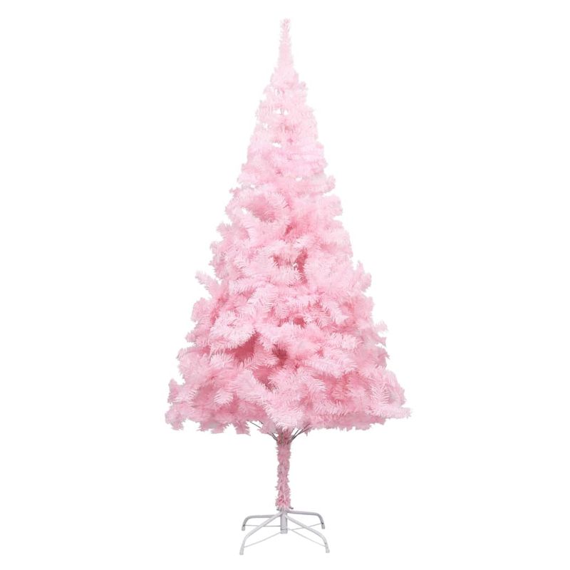 Casa si Gradina - Decoratiuni - Decoratiuni de sezon - Brad Crăciun pre-iluminat cu set globuri, roz, 210 cm, PVC, model cu LED-uri și globuri albe/gri - Infinity.ro