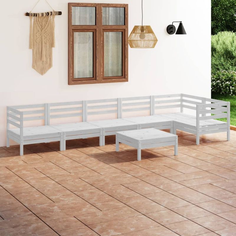 Casa si Gradina - Gradina si terasa - Mobilier exterior - Seturi mobila gradina - Set mobilier de gradina, 7 piese, alb, lemn masiv de pin - Infinity.ro