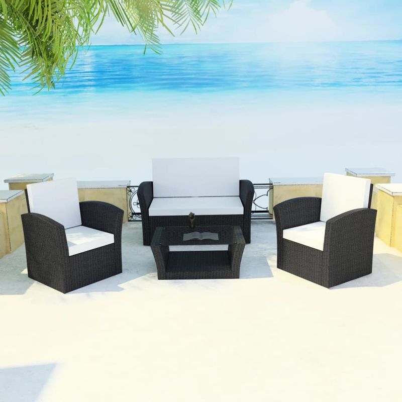 Casa si Gradina - Gradina si terasa - Mobilier exterior - Seturi mobila gradina - Set mobilier de gradina cu perne, 4 piese, negru, poliratan - Infinity.ro