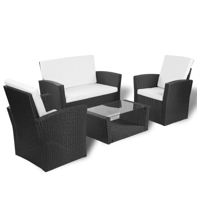 Casa si Gradina - Gradina si terasa - Mobilier exterior - Seturi mobila gradina - Set mobilier de gradina cu perne, 4 piese, negru, poliratan - Infinity.ro