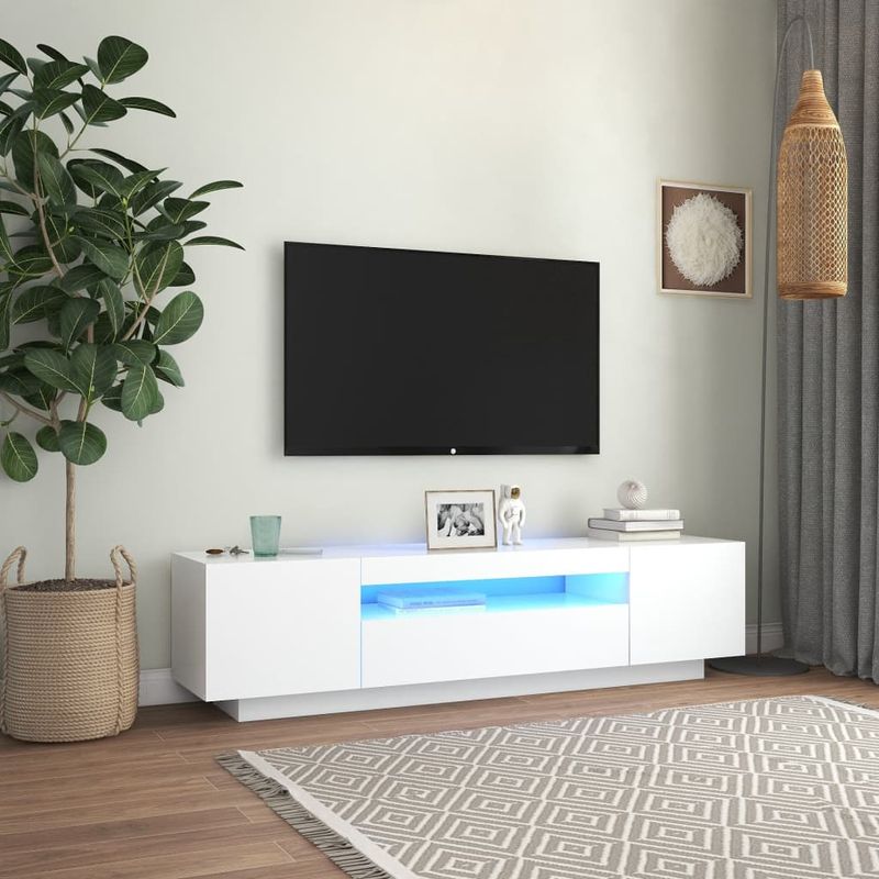 Casa si Gradina - Mobilier - Comode si corpuri - Comode - Comoda TV cu lumini LED, alb, 160x35x40 cm - Infinity.ro