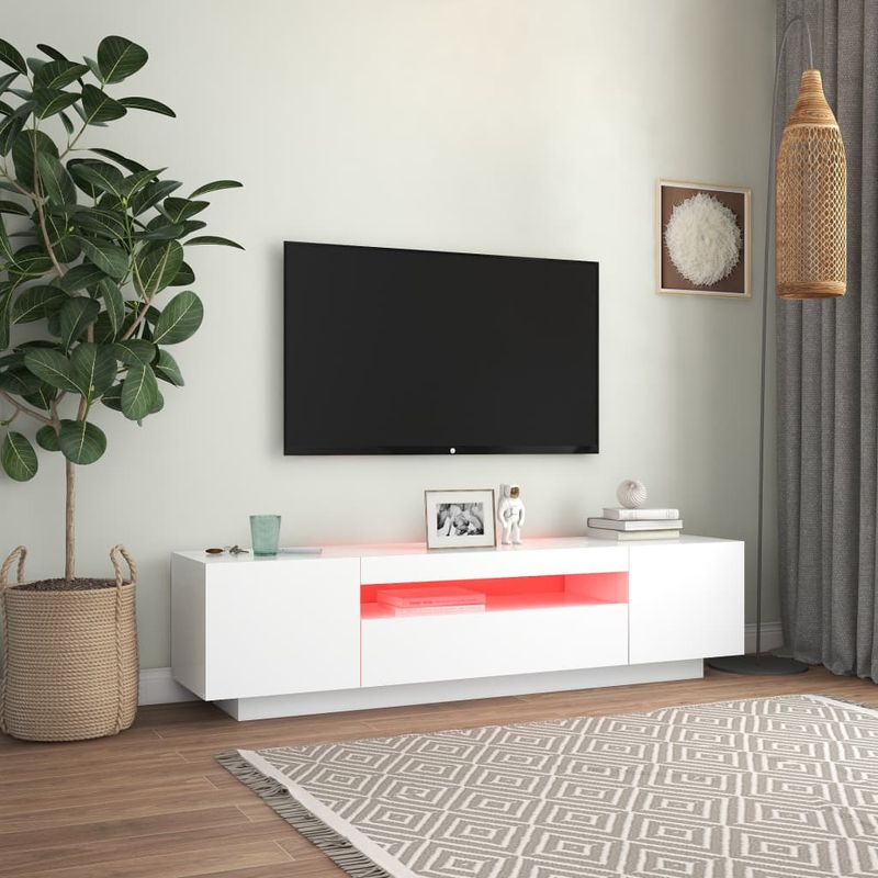 Casa si Gradina - Mobilier - Comode si corpuri - Comode - Comoda TV cu lumini LED, alb, 160x35x40 cm - Infinity.ro